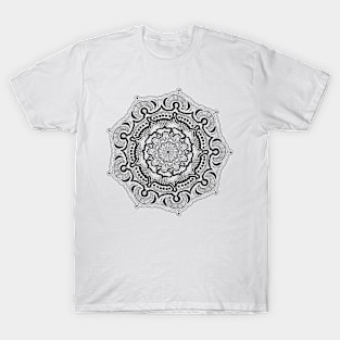 Mandala #9-2. Hearts and Flowers mandala, with border. T-Shirt